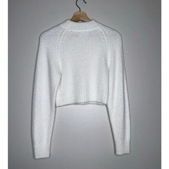 Urban Outfitters Avril Cropped Mock Neck Sweater White Teddy/Fleece Size Medium - Picture 6 of 7